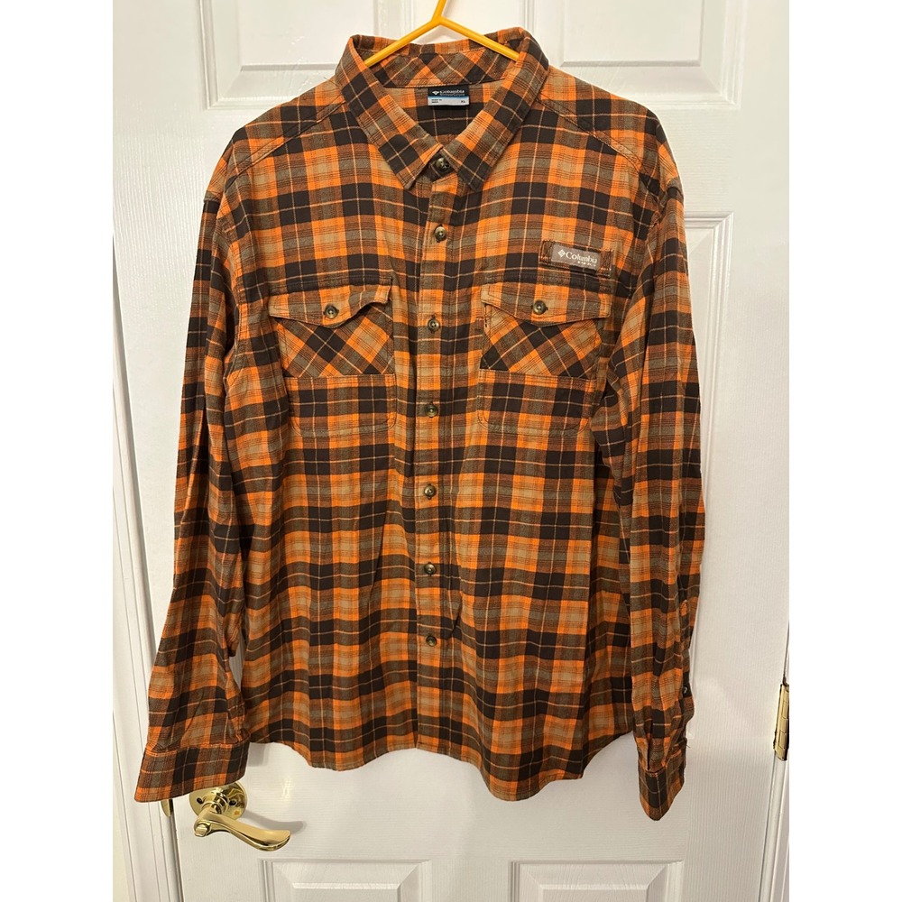 Columbia PHG Performance Hunting Gear Flannel Shirt XL Orange Brown Plaid Vented